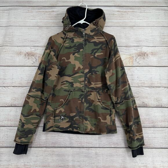 Vintage Fallen Skate Camo Full Zip Removable Hood Hoodie Sweatshirt Mens S Green - Picture 1 of 11